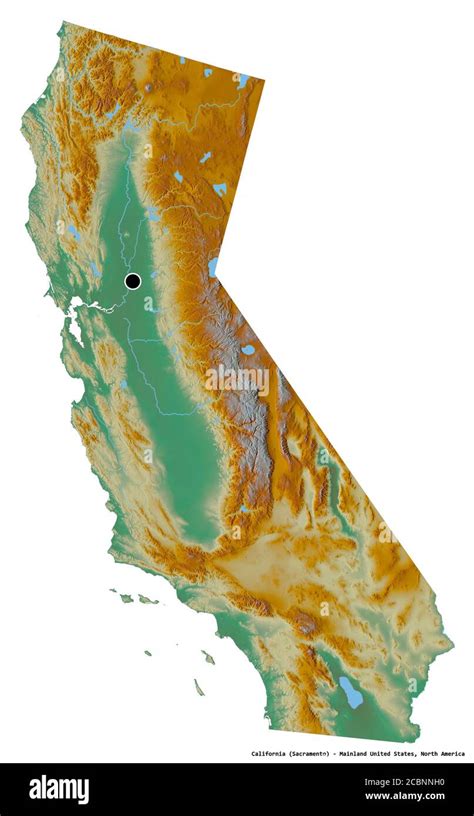 Shape of California, state of Mainland United States, with its capital isolated on white ...