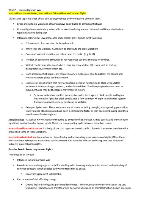 Week 5 - Human Rights in War - International Humanitarian, International Criminal Law and Human ...
