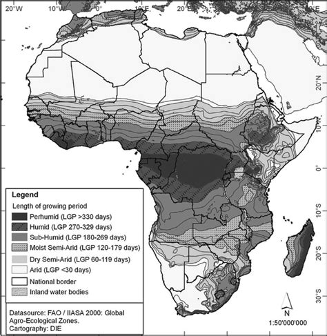 Major climate zones of Africa based on the length of the growing ...