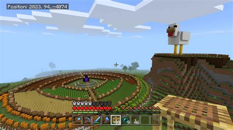 My chicken statue watching over my village mega farm. Survival : r ...