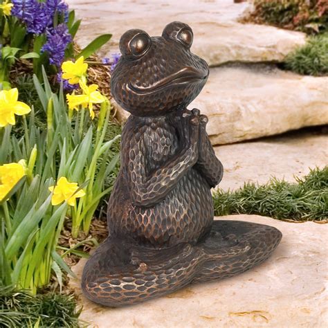 Pondside Life-size Zen Lotus Sitting Meditative Bronze Frog Garden ...