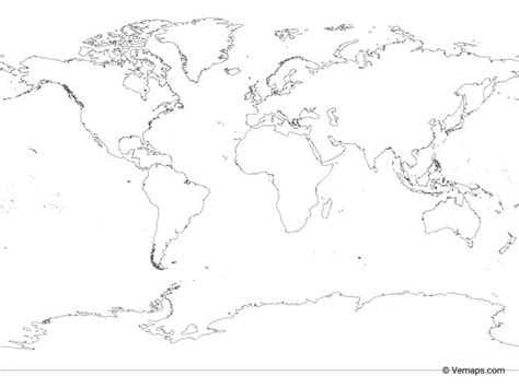 Outline Map of the World with Antarctica - Miller projection | Free Vector Maps