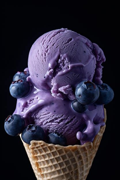 Premium AI Image | A blueberry ice cream cone with blueberries on top