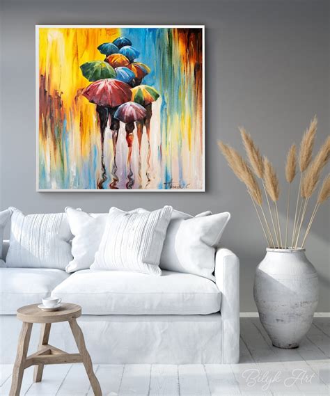 Colorful Umbrella Canvas Art Print Rainy Day Art Rain Poster Abstract ...