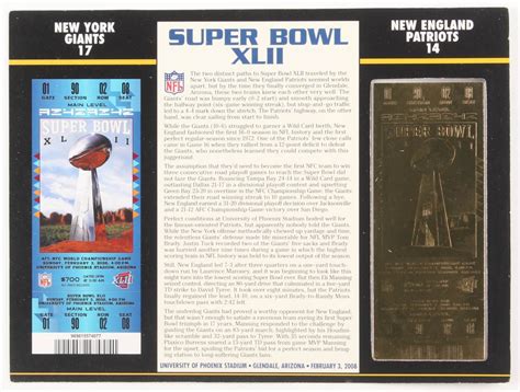 2008 Commemorative Super Bowl XLII Card with Ticket: Giants vs Patriots ...