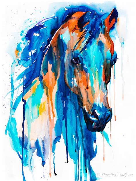 Blue Horse Watercolor Painting Print by Slaveika Aladjova - Etsy Canada