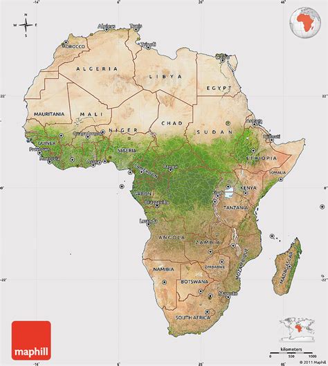 Satellite Map of Africa, cropped outside