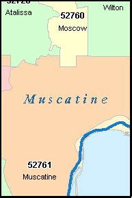 MUSCATINE Iowa, IA ZIP Code Map Downloads