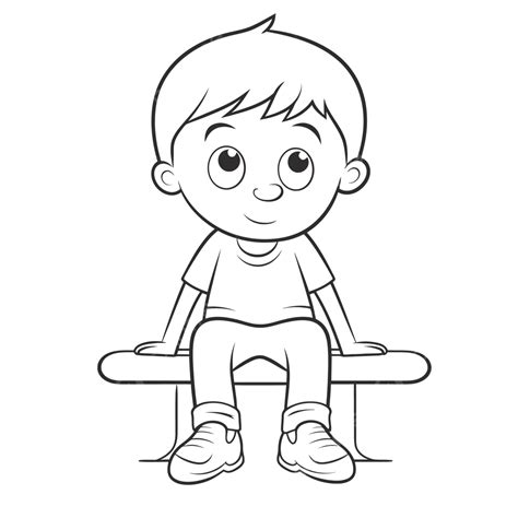 Cute Boy Sitting On A Bench Coloring Page Outline Sketch Drawing Vector | The Best Porn Website