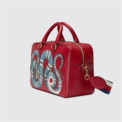 Gucci Snake Print Leather Top Handle Bag | Lyst