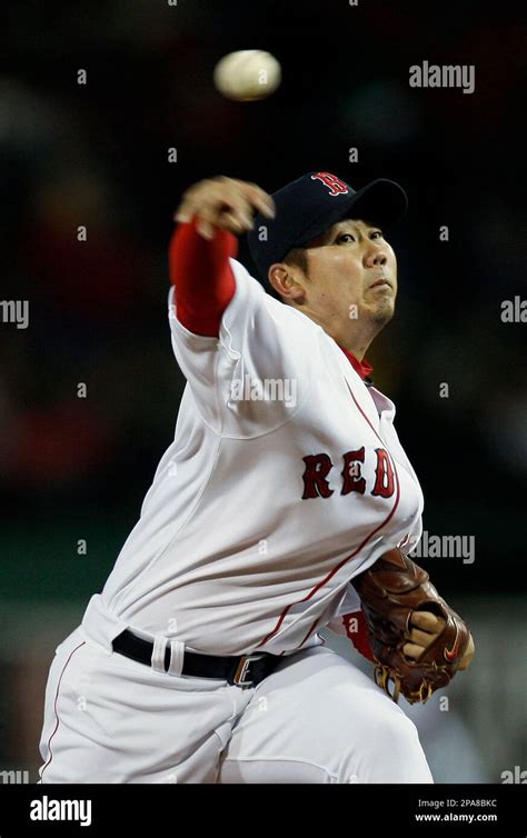 Boston Red Sox starting pitcher Daisuke Matsuzaka fires to the plate in the first inning against ...