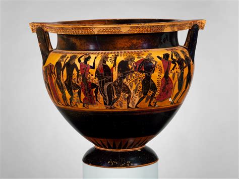 Terracotta column-krater (bowl for mixing wine and water) - attributed to Lydos - Archaic period ...