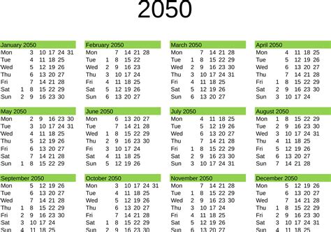 year 2050 calendar in English 22819451 Vector Art at Vecteezy