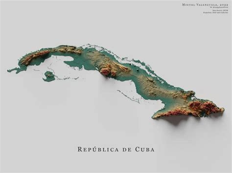 Mapa de relieve de Cuba, por Miguel Valenzuela (2022) - Mapas Milhaud