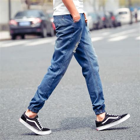 2015 New Arrival mens Stylish ripped Jogger Jeans Skinny biker jeans ...