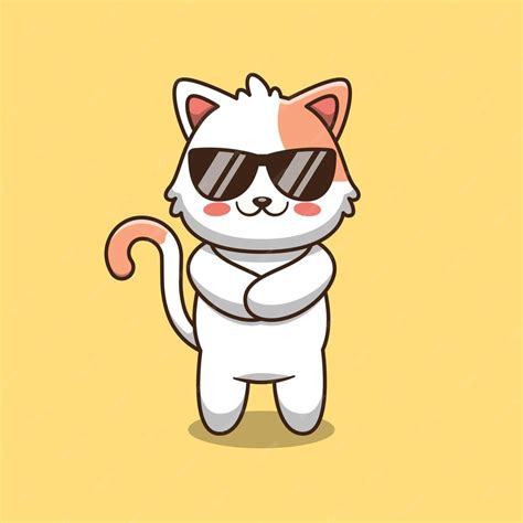 Premium Vector | Cute cat wearing glasses cartoon illustration.