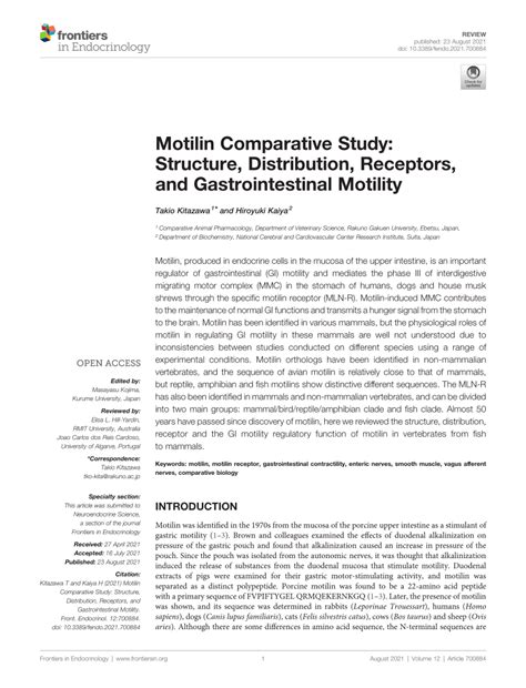 (PDF) Motilin Comparative Study: Structure, Distribution, Receptors, and Gastrointestinal Motility