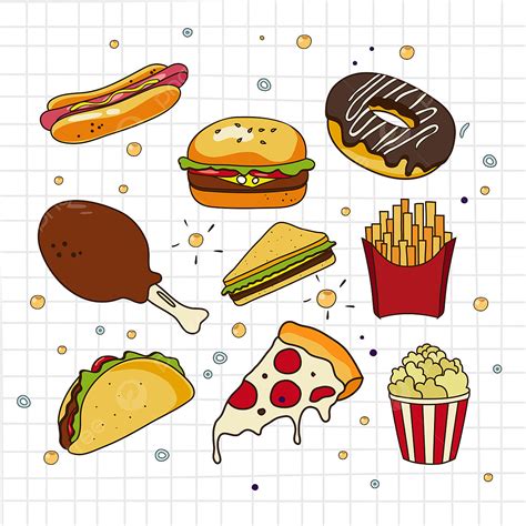 Hand Drawn Doodles Vector Hd PNG Images, Set Of Hand Drawn Junk Food Doodle, Food Drawing, Junk ...