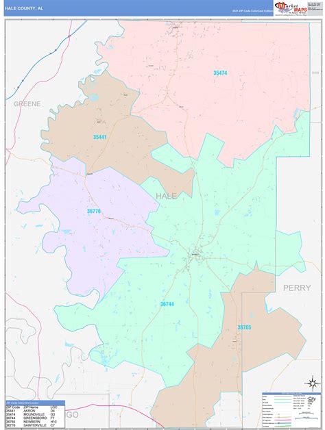 Hale County, AL Wall Map Color Cast Style by MarketMAPS