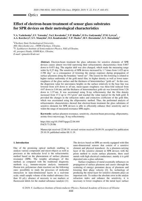 (PDF) Effect of electron-beam treatment of sensor glass substrates for SPR devices on their ...