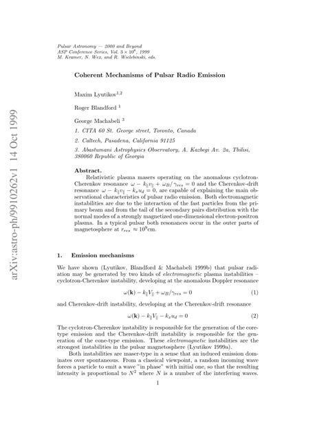 (PDF) Coherent Mechanisms of Pulsar Radio Emission