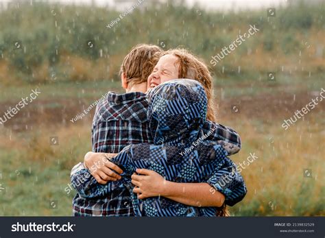 Children Smile Hugging Outdoors Friendship Concept Stock Photo ...