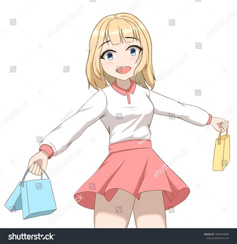 Happy Anime Girl Carrying Shopping Bag Stock Illustration 1894444699 ...