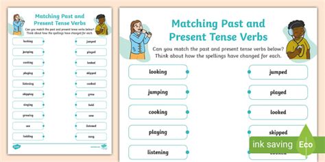 Matching the Past and Present Tense Verbs Worksheet - Twinkl