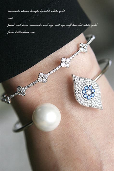 Swarovski Clover Bangle Bracelet White Gold - kellinsilver.com