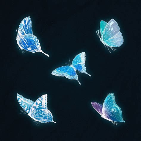 Neon blue butterfly illustrations set | premium image by rawpixel.com / PLOYPLOY | Blue ...