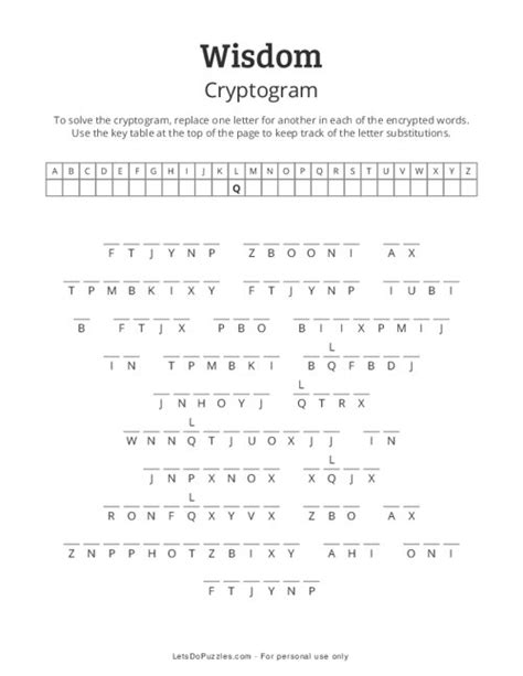 Free Printable Wisdom Quote Cryptogram Puzzle