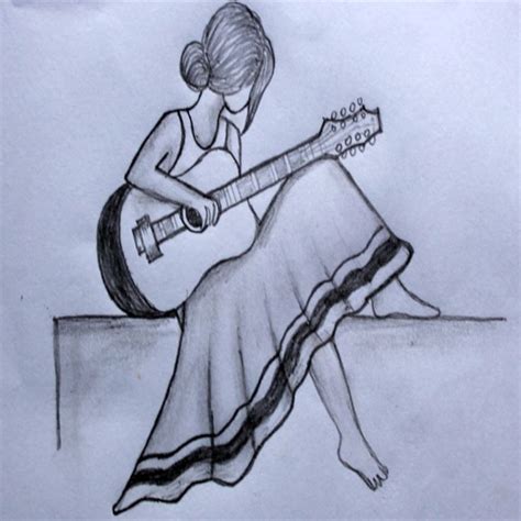 How to draw a girl with Guitar Pencil sketch step by step।। Drawing Tutorial For beginners ...