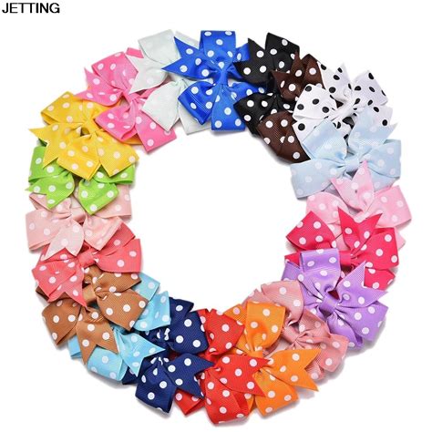 20 Pcs Different Colors Bow Duckbill Clips Girls Grosgrain Ribbon Boutique Hair Bows Clip Dot ...