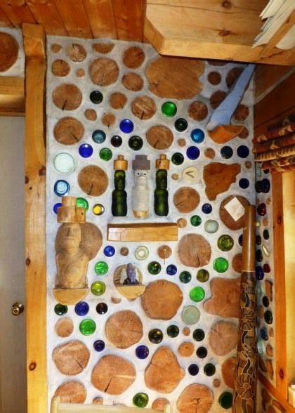 cordwood house interior cordwood construction interior wall glass bottles Diy Wood Signs, Wood ...