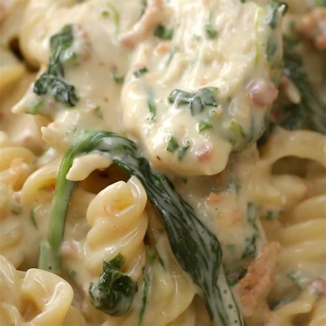 Chicken Spinach Alfredo Rotini Pasta Recipe by Maklano