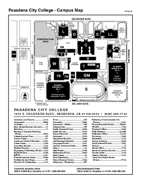 Pasadena City College Campus Map - 1570 E Colorado Blvd Pasadena CA 91106 • mappery