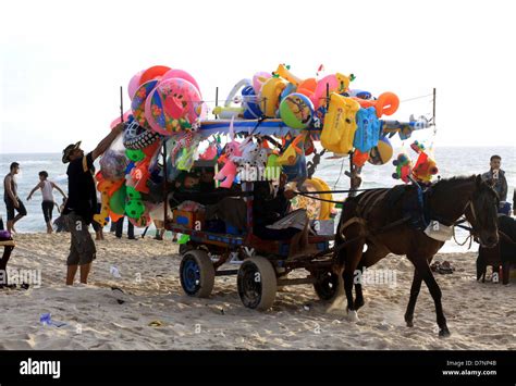 Gaza City, Gaza Strip. May 10, 2013. A Palestinian vendor on a beach in Gaza beach during Friday ...