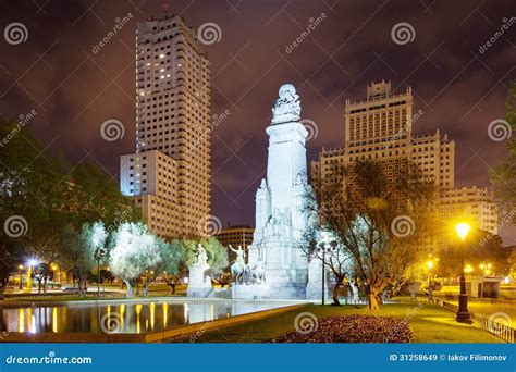 Night Kind of Spain Square. Madrid Stock Image - Image of architectural ...