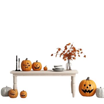 Halloween Table Decor, 3d Rendering, Modern Halloween Living Room Interior, Dinner Table PNG ...