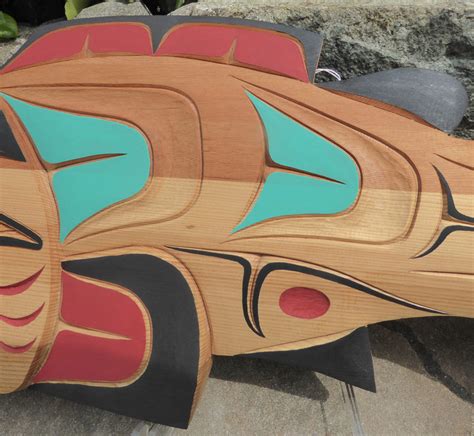 Northwest Coast Native LARGE Salmon Carving ⋆ Copper Shield Tribal Art