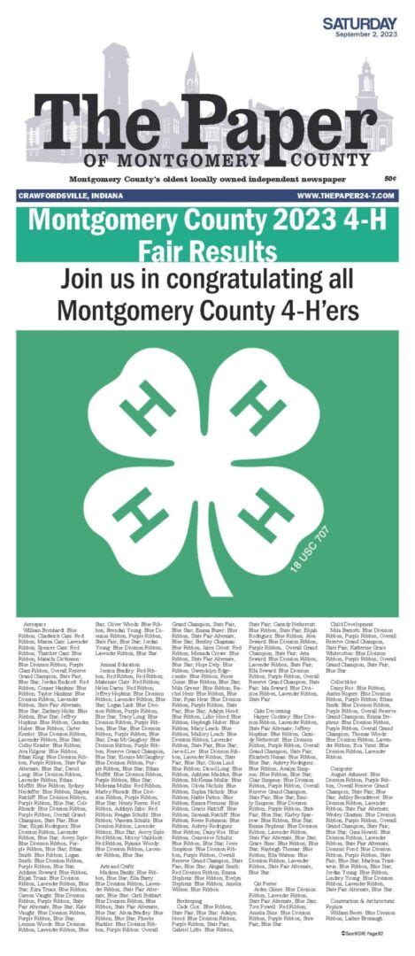 Montgomery County 4-H Fair 2023 Results - The Paper of Montgomery County