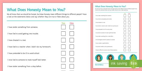 What Does Honesty Mean to You? Worksheet / Worksheet