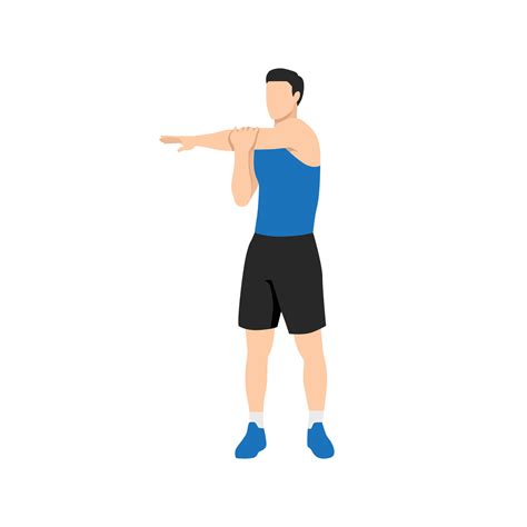 Man doing Standing cross body arm. Shoulder stretch exercise. Flat vector illustration isolated ...