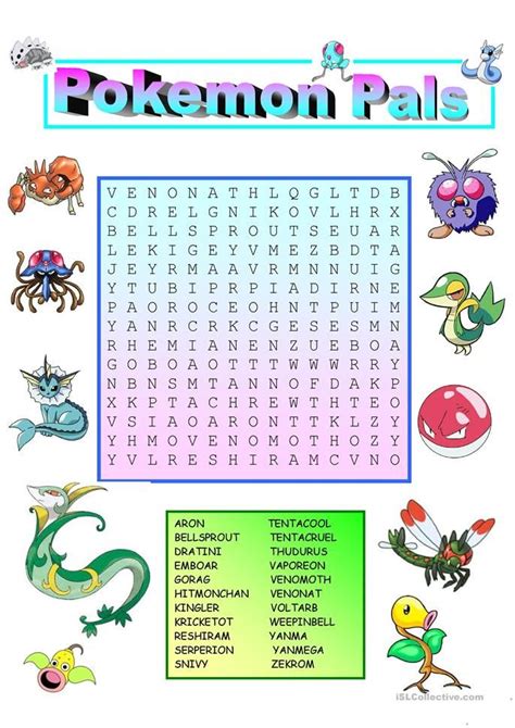 Pokemon Wordsearch with KEY - English ESL Worksheets for distance learning and physical ...