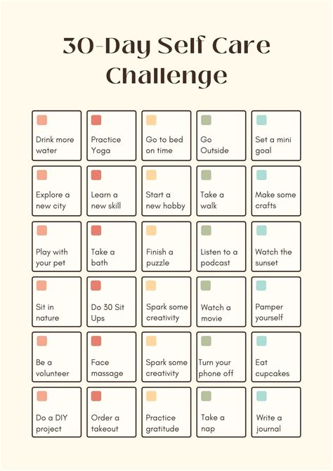 30 Day Self-care Challenge Calendar Monthly - Etsy