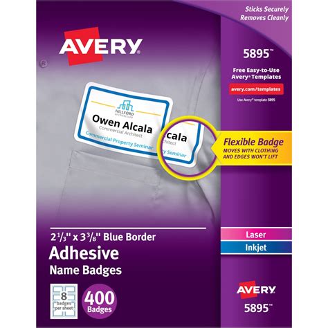 Avery® Flexible Name Tag Stickers, White Rectangle Label with Blue Border, Removable Name Badges ...