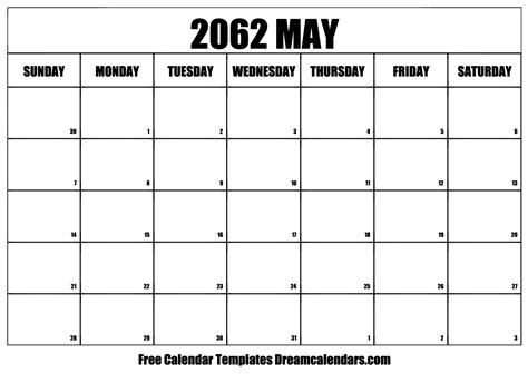 May 2062 Calendar - Free Printable with Holidays and Observances