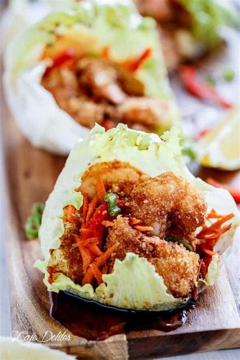 Oven Fried Tempura Batter Shrimp Lettuce Wraps