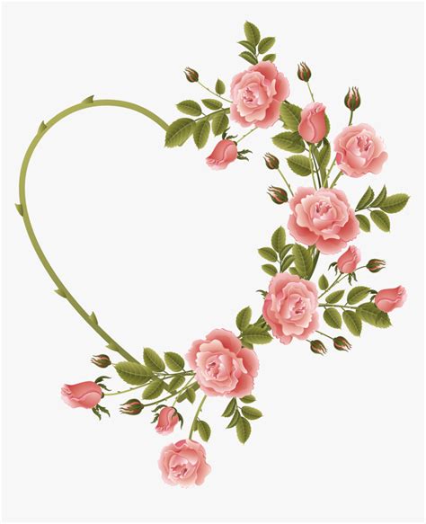 Rose Decorated Heart Frame - Heart Frame With Flowers, HD Png Download ...