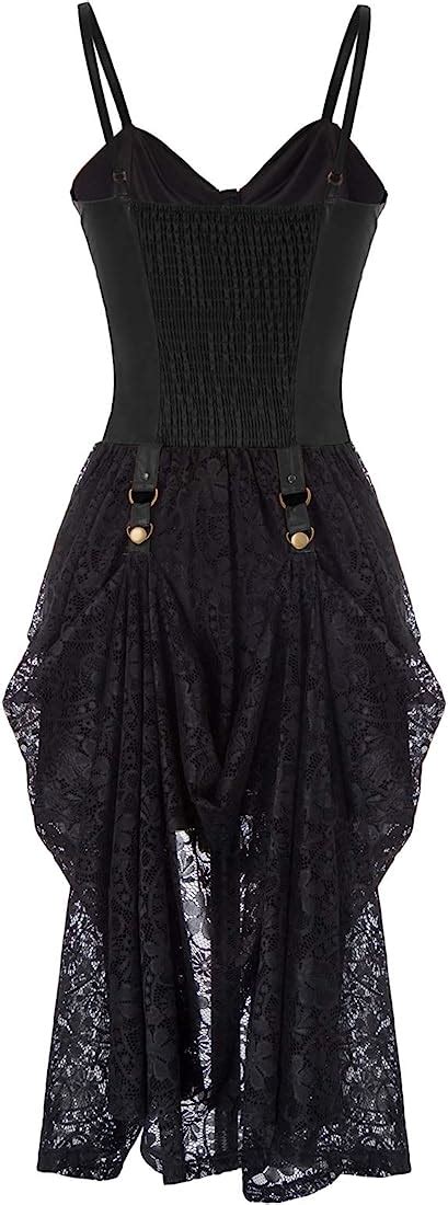 Scarlet Darkness Womens Gothic Steampunk Dress Splice Faux Leather High ...